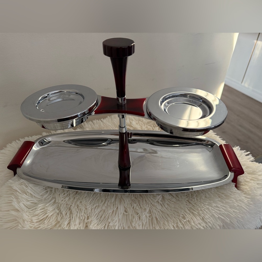 ‼️RARE FIND Glo-Hill Canada Stainless Steel Chrome Condiments Platter ~ Retro